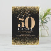 Moderne 50e verjaardagsfeest zwart goud glitter kaart (Staand voorkant)