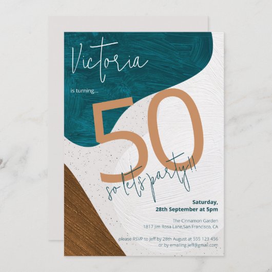 Moderne 50ste verjaardag Abstract blauw Unique Cus Kaart (Voorkant / Achterkant)