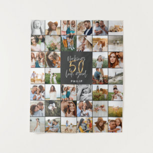 Moderne 50ste verjaardag multi foto script cadeau wandkleed