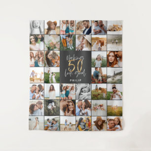Moderne 50ste verjaardag multi foto script cadeau  wandkleed