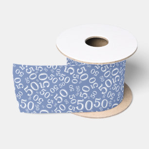 Moderne 50ste verjaardag nummer patroon blauw/wit satijnen lint