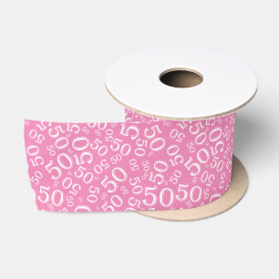 Moderne 50ste verjaardag nummer patroon roze/wit satijnen lint