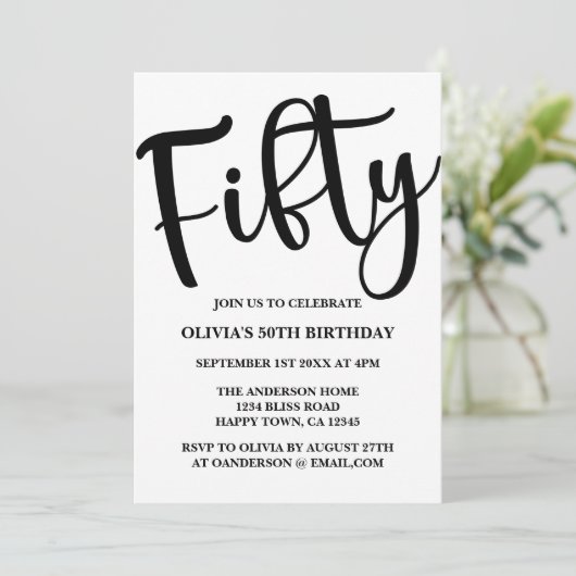 Moderne 50ste verjaardag Zwart-wit Kaart (Staand voorkant)