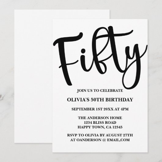 Moderne 50ste verjaardag Zwart-wit Kaart (Voorkant / Achterkant)