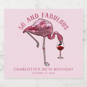 Moderne 50ste verjaardagsfeest Roze Flamingo Sparkling Wijnetiket (Enkel label)