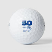 Moderne 50ste verjaardagsfeestje eenvoudige blauwe golfballen (Voorkant)