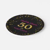 Moderne 50ste verjaardagsfeestje roze zwart goud papieren bordje (Gekanteld)