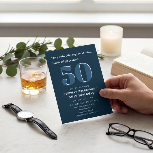 Moderne 50ste verjaardagsviering Navy Kaart