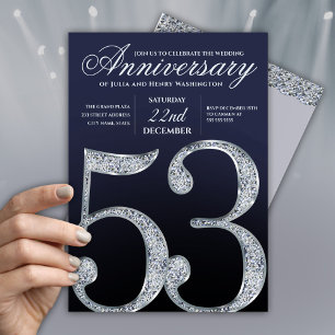 Moderne 53e verjaardag diamant zilver marineblauw kaart
