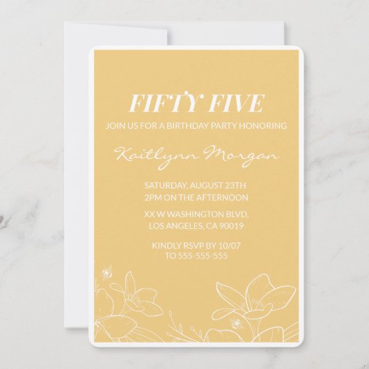 Moderne 55e verjaardag uitnodigingen Brunch Geel (Voorkant)