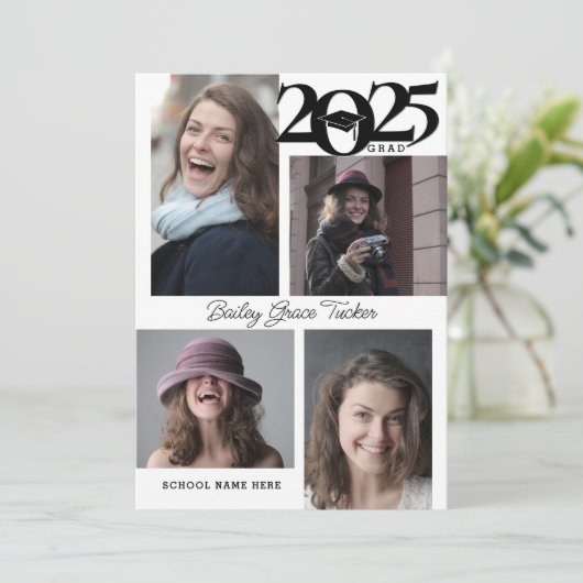 Moderne 5-foto 2025 Afstuderen Aankondiging Kaart (Staand voorkant)