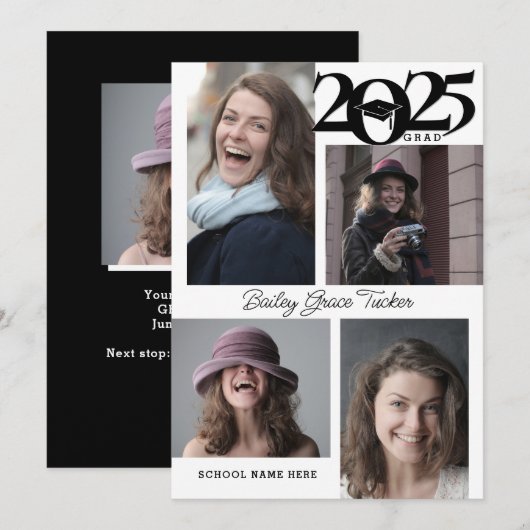 Moderne 5-foto 2025 Afstuderen Aankondiging Kaart (Voorkant / Achterkant)