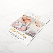 moderne 5 foto baby meisje met foto op raster wit folie uitnodiging (Gedraaid)