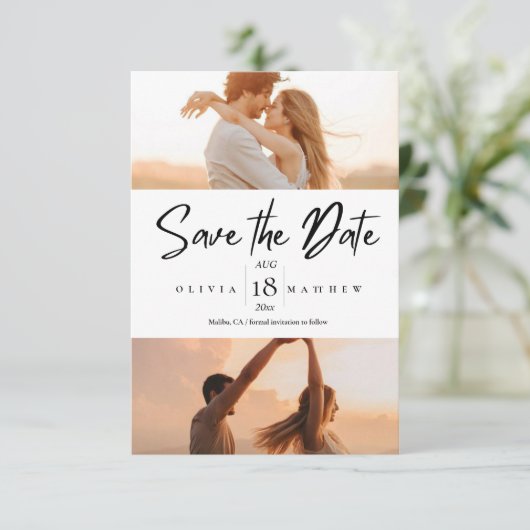 Moderne 5 foto bruiloft Save the dates Save The Date (Staand voorkant)
