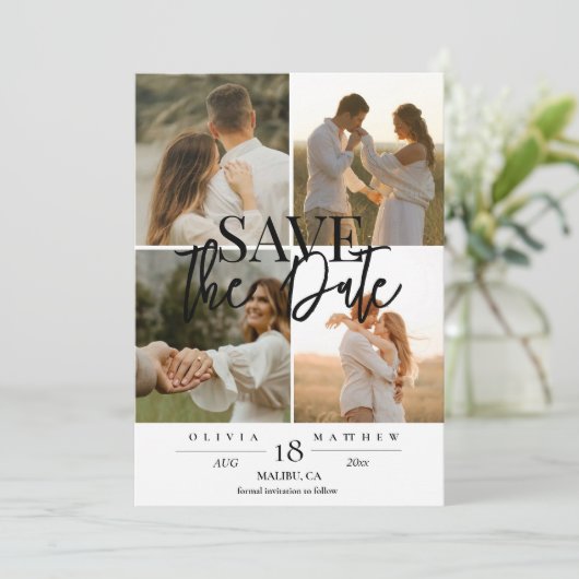 Moderne 5 foto bruiloft Save the dates Save The Date (Staand voorkant)