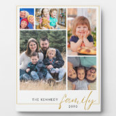 Moderne 5 foto collage gouden familienaam fotoplaat (Voorkant)