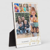 Moderne 5 foto collage gouden familienaam fotoplaat (Zijkant)