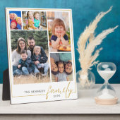 Moderne 5 foto collage gouden familienaam fotoplaat (Zijkant)