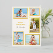 Moderne 5-foto collage Kerstmis Goud Folie Feestdagenkaart (Staand Voorkant)
