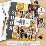 Moderne 5 foto collage monogram naam planner<br><div class="desc">Creëer uw eigen gepersonaliseerde planner met behulp van deze eenvoudig te uploaden foto collage sjabloon met 5 afbeeldingen op de voorkant met uw monogram of initialen en familienaam, jouw naam of andere aangepaste tekst en een full-size foto op de achterflap. WIJZIGINGEN: U kunt de achtergrond- en rechthoekige vulkleuren wijzigen, evenals...</div>