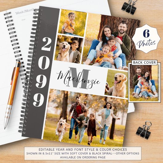 Moderne 5 foto collage monogram naam planner
