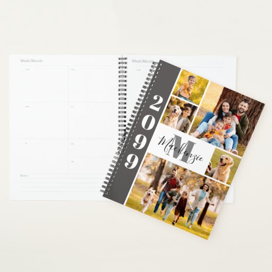 Moderne 5 foto collage monogram naam planner (Display)