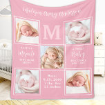 Moderne 5-foto-Collage Nieuwe babyroze geboortevle Fleece Deken<br><div class="desc">Viel je nieuwe baby met deze elegante en unieke babydekens voor fotocollage. Pas met 5 van uw foto's aan, en personaliseer met monogram initiaal, naam, geboortestaten. Inspirerend citaat: "Een klein wonder van bovenaf, een zoete Baby om te knuffelen en liefde". COPYRIGHT © 2020 Judy Burrows, Black Dog Art - Alle...</div>