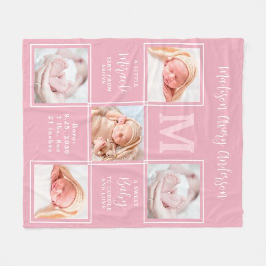 Moderne 5-foto-Collage Nieuwe babyroze geboortevle Fleece Deken (Voorkant (Horizontaal))
