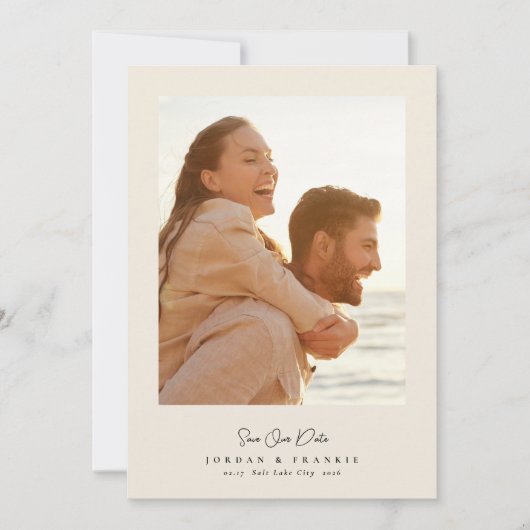 Moderne 5 foto collage script kalligrafie bruiloft save the date (Voorkant)