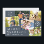 Moderne 5 foto collage sneeuwvlokken marine Kerstm Feestdagenkaart<br><div class="desc">Eenvoudige stijlvolle trendy 5 custom foto's chique typografie en witte sneeuwvlokken Merry & Bright dark navy blue vakantie card sjabloon. Eenvoudig te personaliseren met uw afbeeldingen en familienaam.</div>