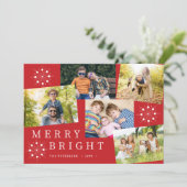 Moderne 5 foto collage sneeuwvlokken rode kerst feestdagenkaart (Staand voorkant)