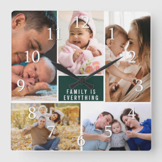Moderne 5 Foto Familie Is Alles Citaat Groen Vierkante Klok