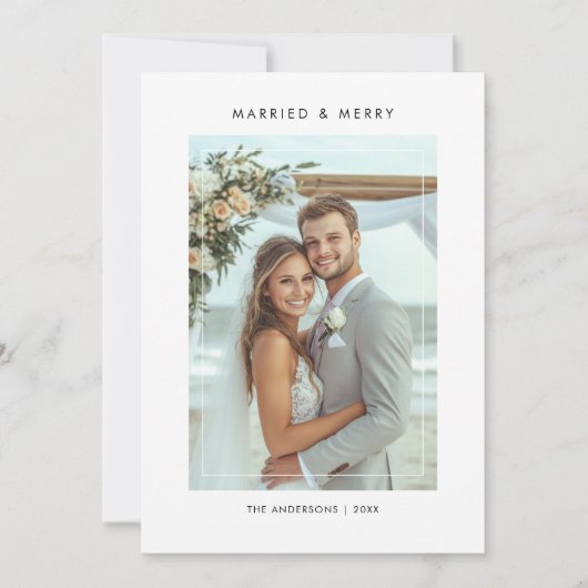 Moderne 5 foto Getrouwd en vrolijk kerstfeest Feestdagenkaart (Voorkant)