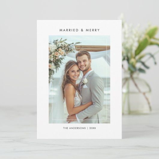 Moderne 5 foto Getrouwd en vrolijk kerstfeest Feestdagenkaart (Staand voorkant)