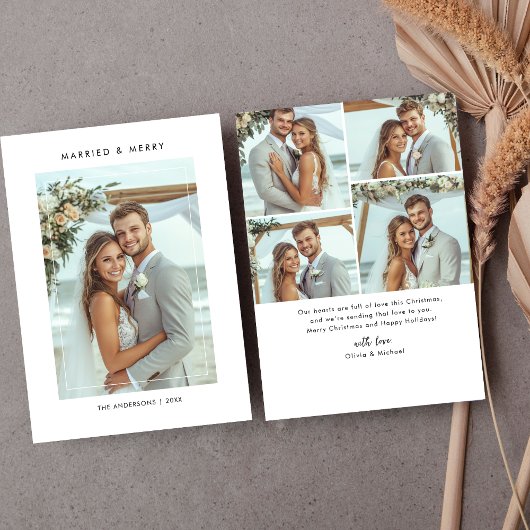 Moderne 5 foto Getrouwd en vrolijk kerstfeest Feestdagenkaart