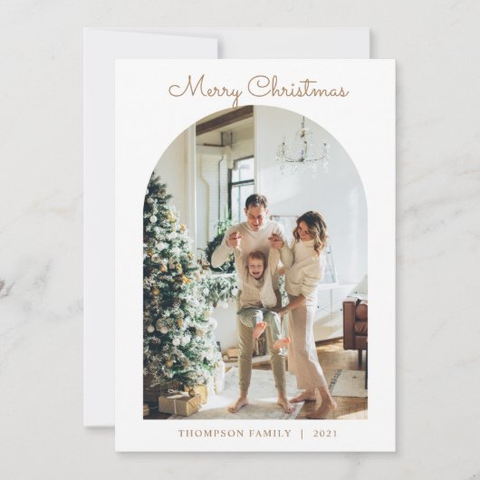 Moderne 5-foto Gold Merry-kerstach Feestdagenkaart (Voorkant)