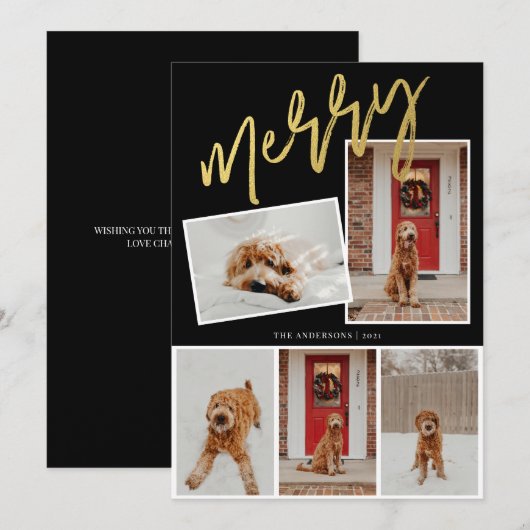 Moderne 5 Foto Goud Kerst Script Foto Feestdagenkaart (Voorkant / Achterkant)