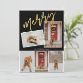 Moderne 5 Foto Goud Kerst Script Foto Feestdagenkaart (Staand voorkant)