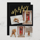 Moderne 5 Foto Goud Merry Script Foto Feestdagenkaart (Voorkant / Achterkant)