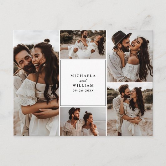 Moderne 5-foto huwelijksuitnodiging briefkaart (Voorkant)