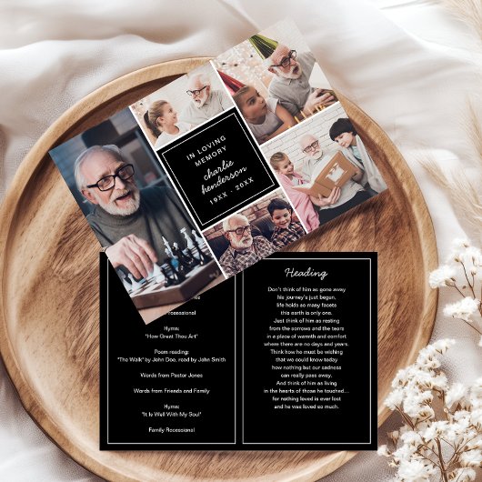 Moderne 5-foto in liefdevolle herinnering begrafen programmakaart