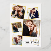 Moderne 5-foto-inklage kerstgoud folie feestdagenkaart (Voorkant)