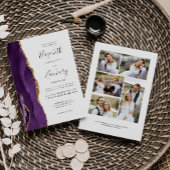 Moderne 5-foto Paarse gouden agaat bruiloft Kaart