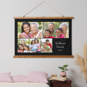 Moderne 5 fotocollage naam hangend wandkleed