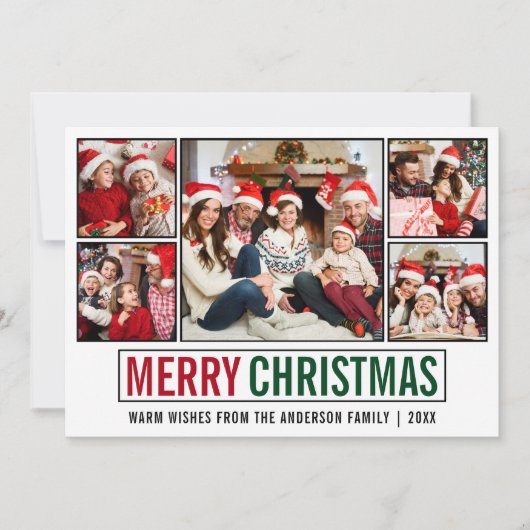 Moderne 5-fotokerst feestdagenkaart (Voorkant)