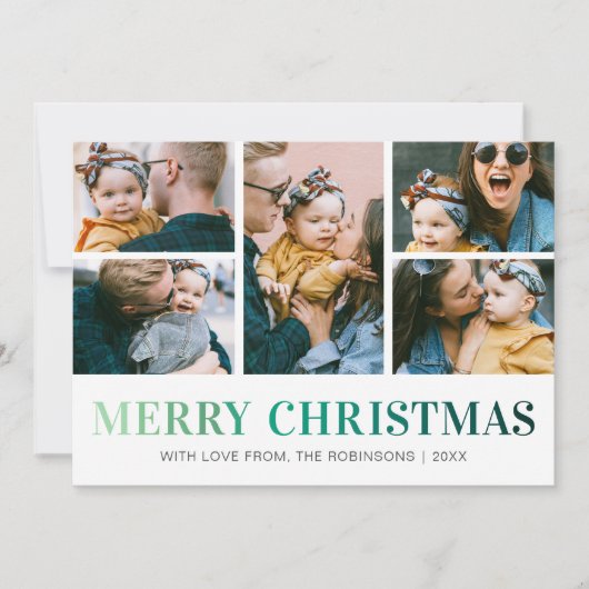 Moderne 5-fotokerst met collage feestdagenkaart (Voorkant)