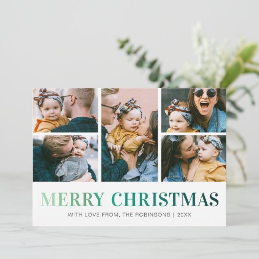Moderne 5-fotokerst met collage feestdagenkaart (Staand voorkant)