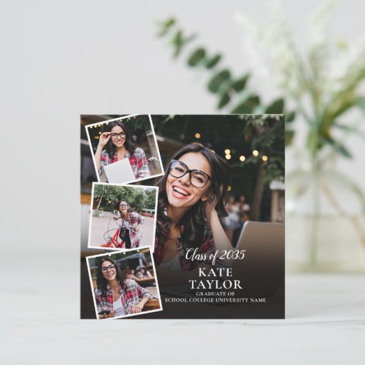 Moderne 5 foto's afstudeeraankondiging kaart (Staand voorkant)