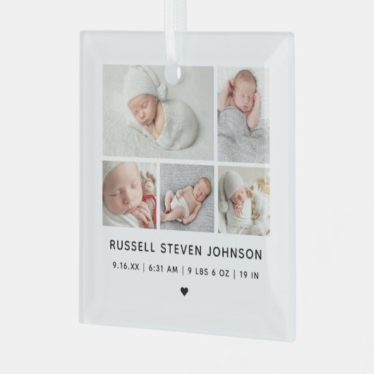 Moderne 5 foto's Geboorteaankondiging Glas Ornament (Voorkant links)