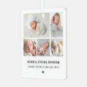 Moderne 5 foto's Geboorteaankondiging Metalen Ornament (Voorkant links)